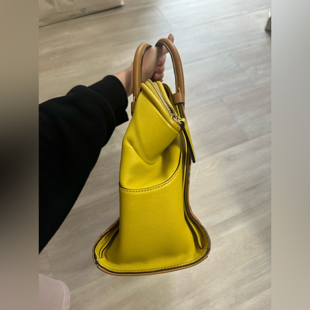 MCM Brown Monogram Satchel with Yellow Trim - Picture 8 of 9